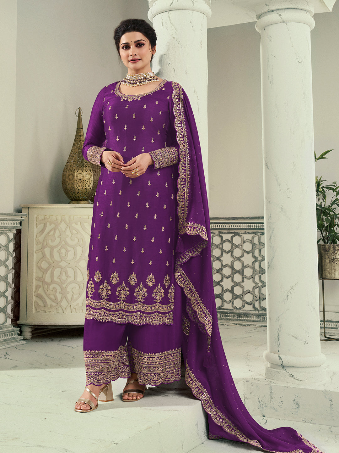 Purple Designer Top Adorned with Exquisite Embroidered Palazzo Suit Set Product vendor