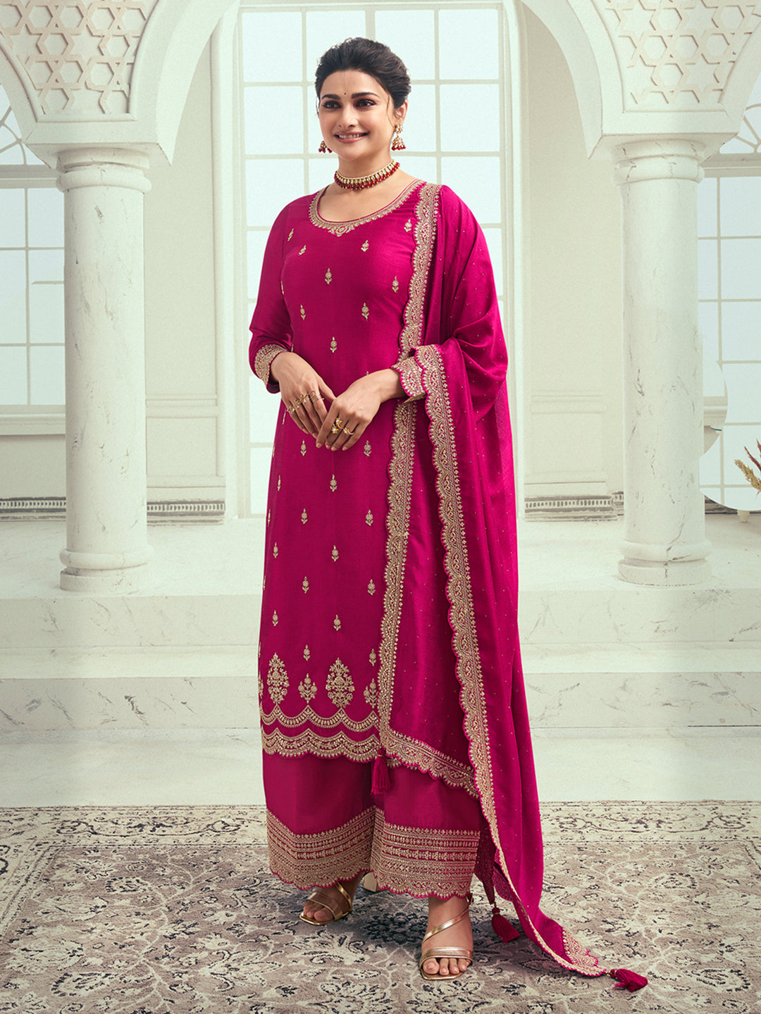 Rani Pink Designer Top Adorned with Exquisite Embroidered Palazzo Suit Set Product vendor