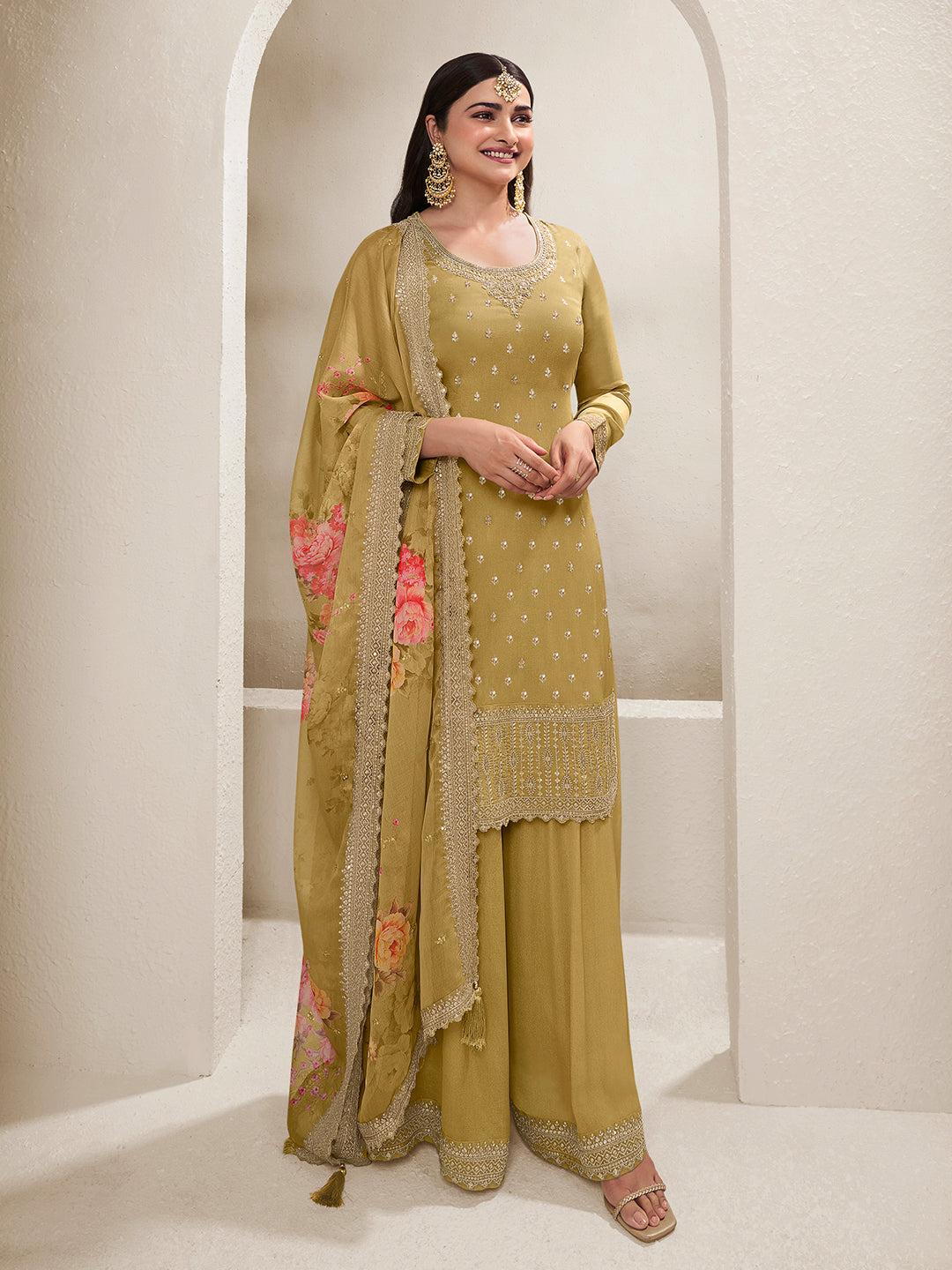 Meganta Butti Floral pattern Sequins Embroidered Sharara Suit Set Product vendor
