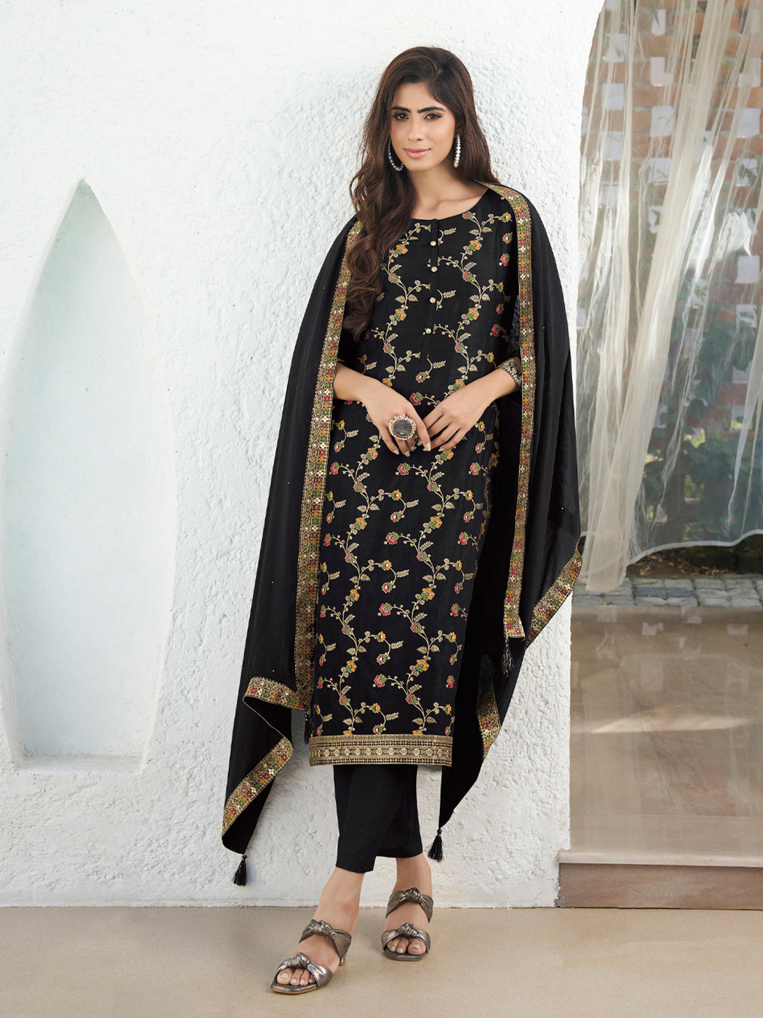 Black Meena Jacquard Kurta Suit Set Product vendor