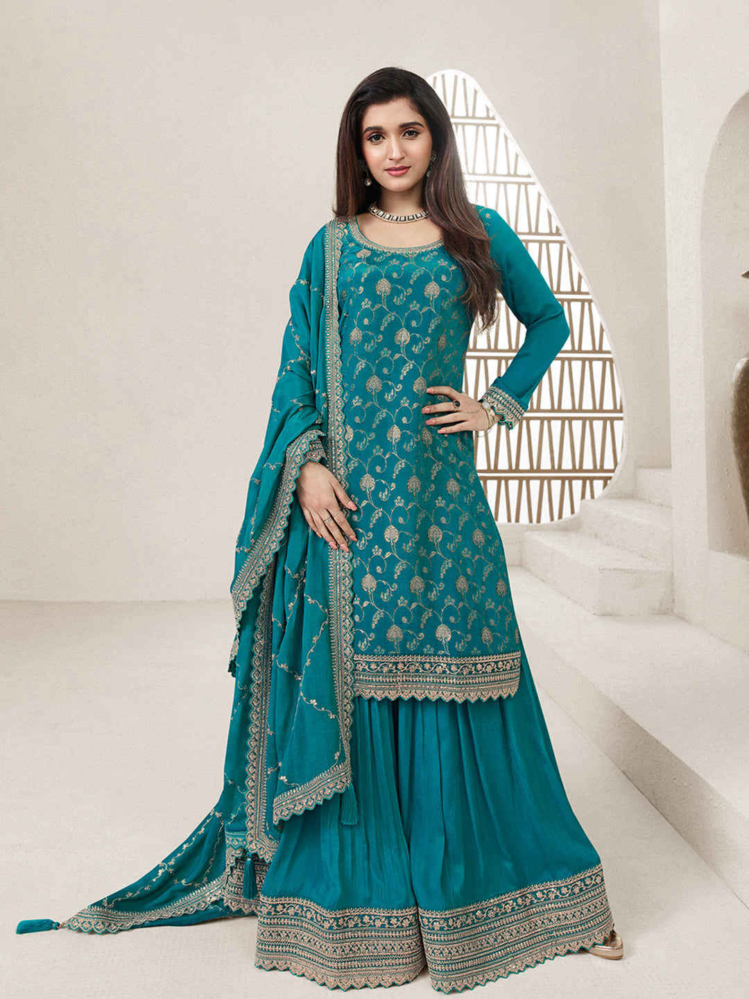 Rama Green Jacquard with Embroidery Sharara Suit Set Product vendor