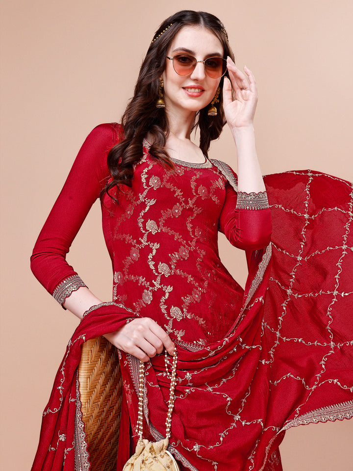 Red Jacquard with Embroidery Sharara Suit Set Product vendor