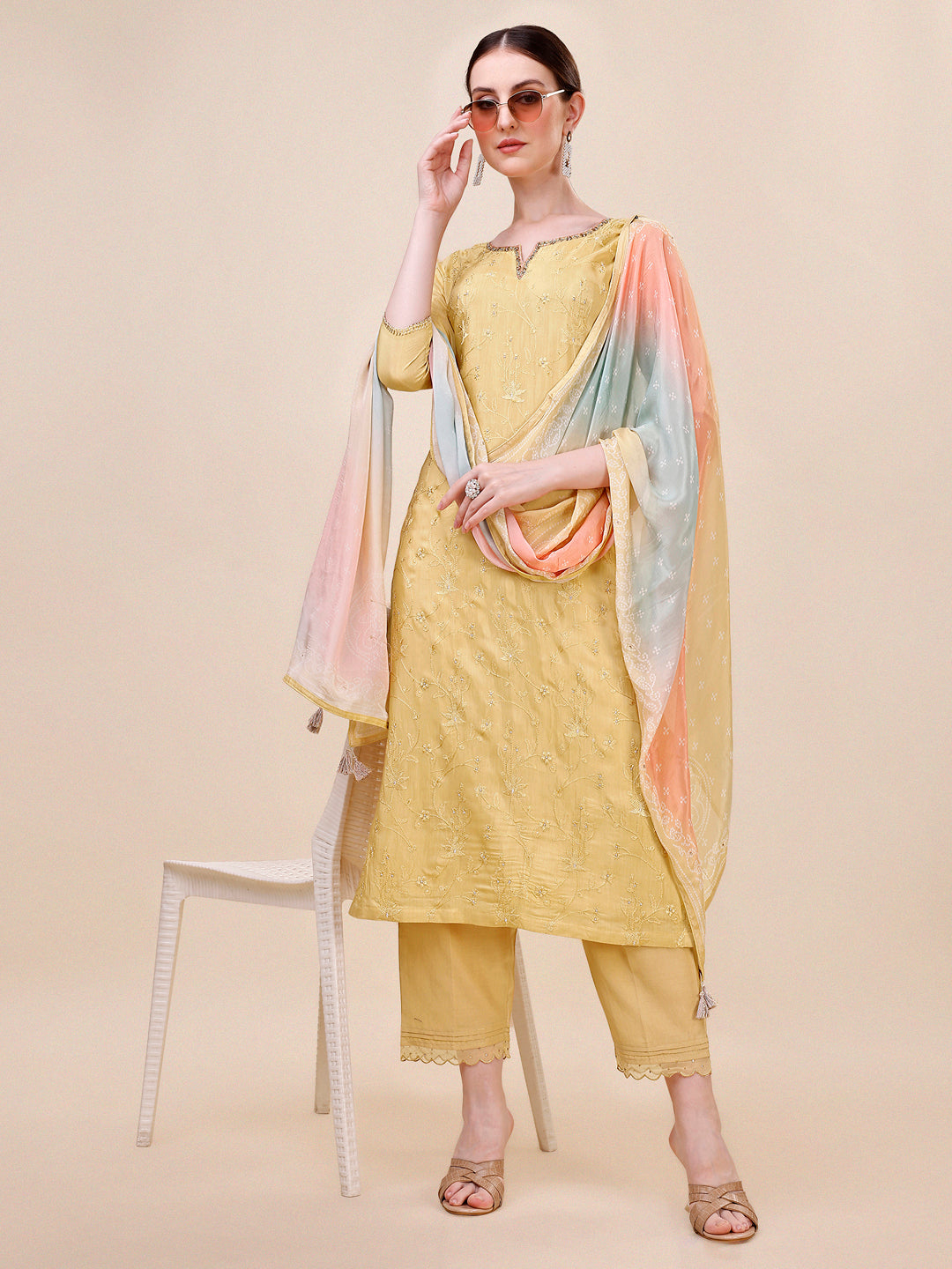Yellow Embroidery Kurta Suit Set Product vendor