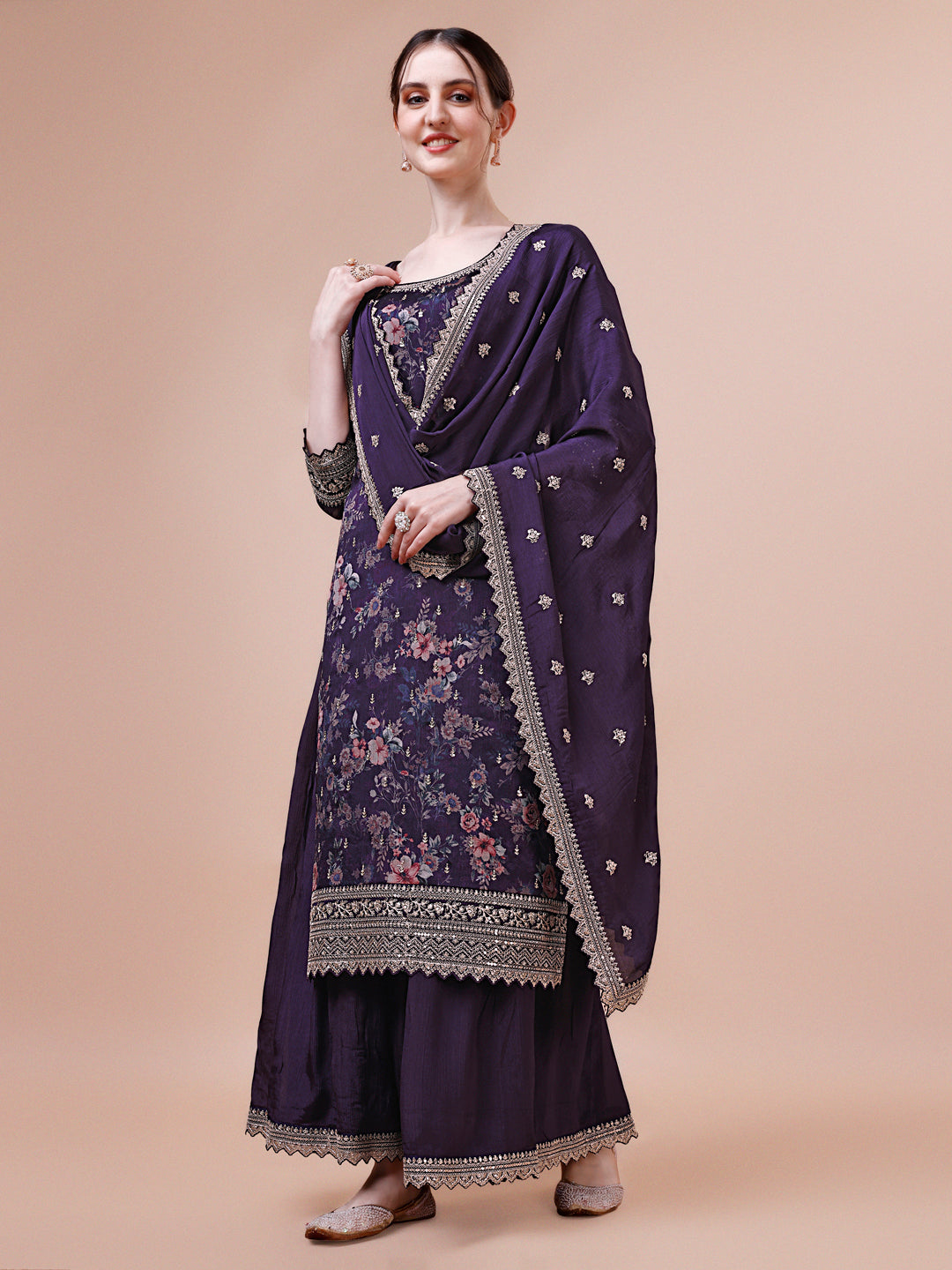 Violet Printed with Embroidered Sharara Suit Set Product vendor