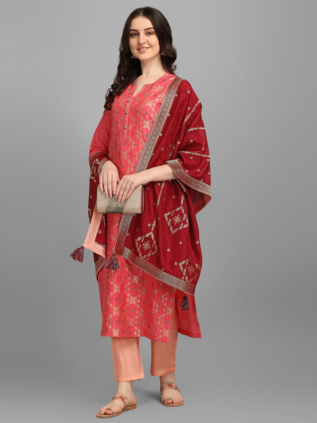 Pink Meena Jacquard Kurta Suit Set Product vendor