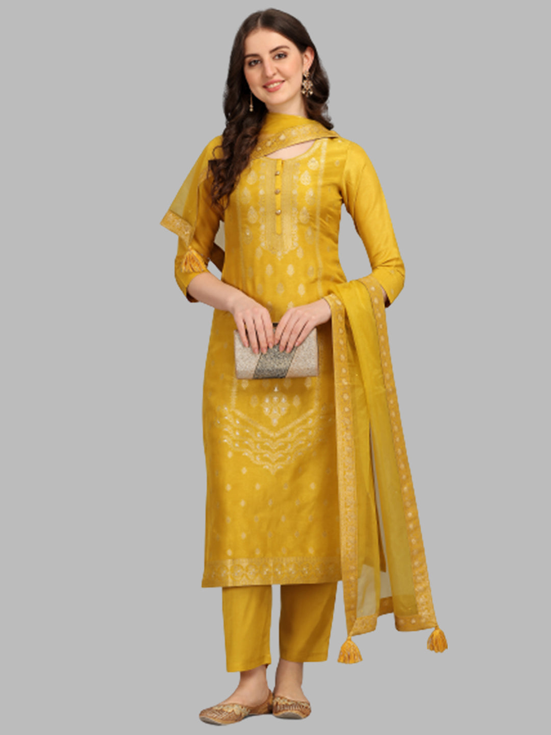 Bee Yellow Panel Jacquard Kurta Suit Set Product vendor