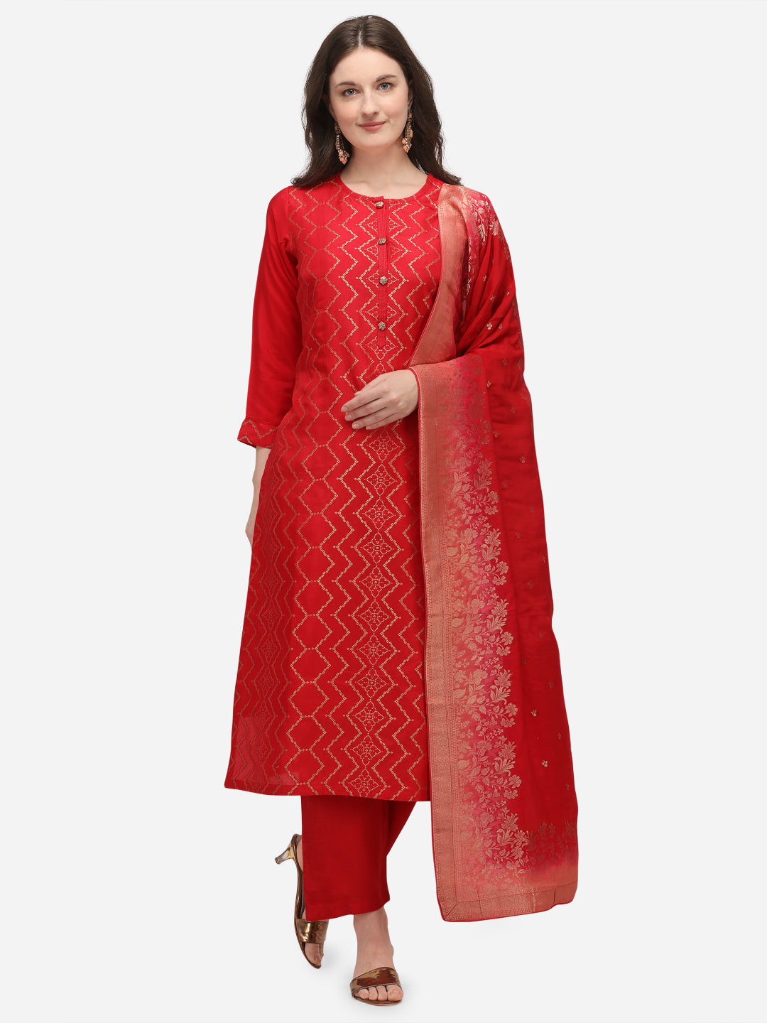Red Zari Jacquard Kurta Suit Set Product vendor