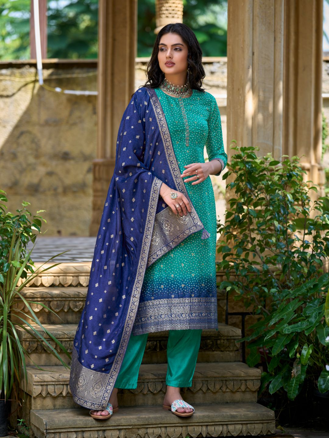 Rama Green Jacquard Kurta Suit Set Product vendor