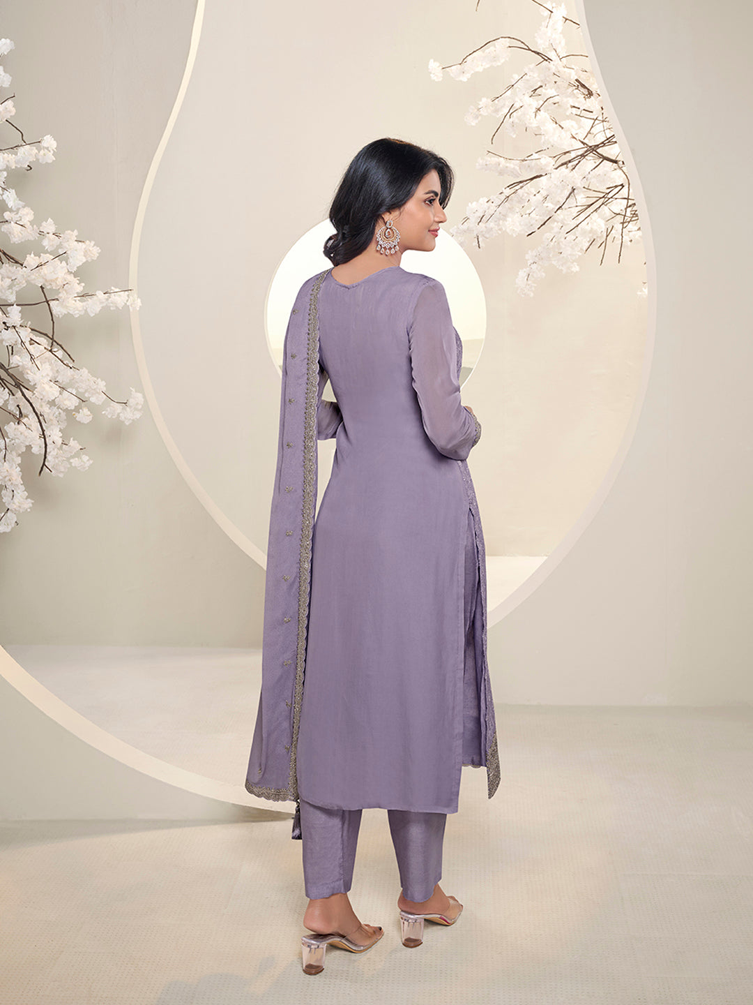 Copy of Off White Floral Pattern Schiffli Thread & Sequins Embroidery Kurta Suit Set Product vendor