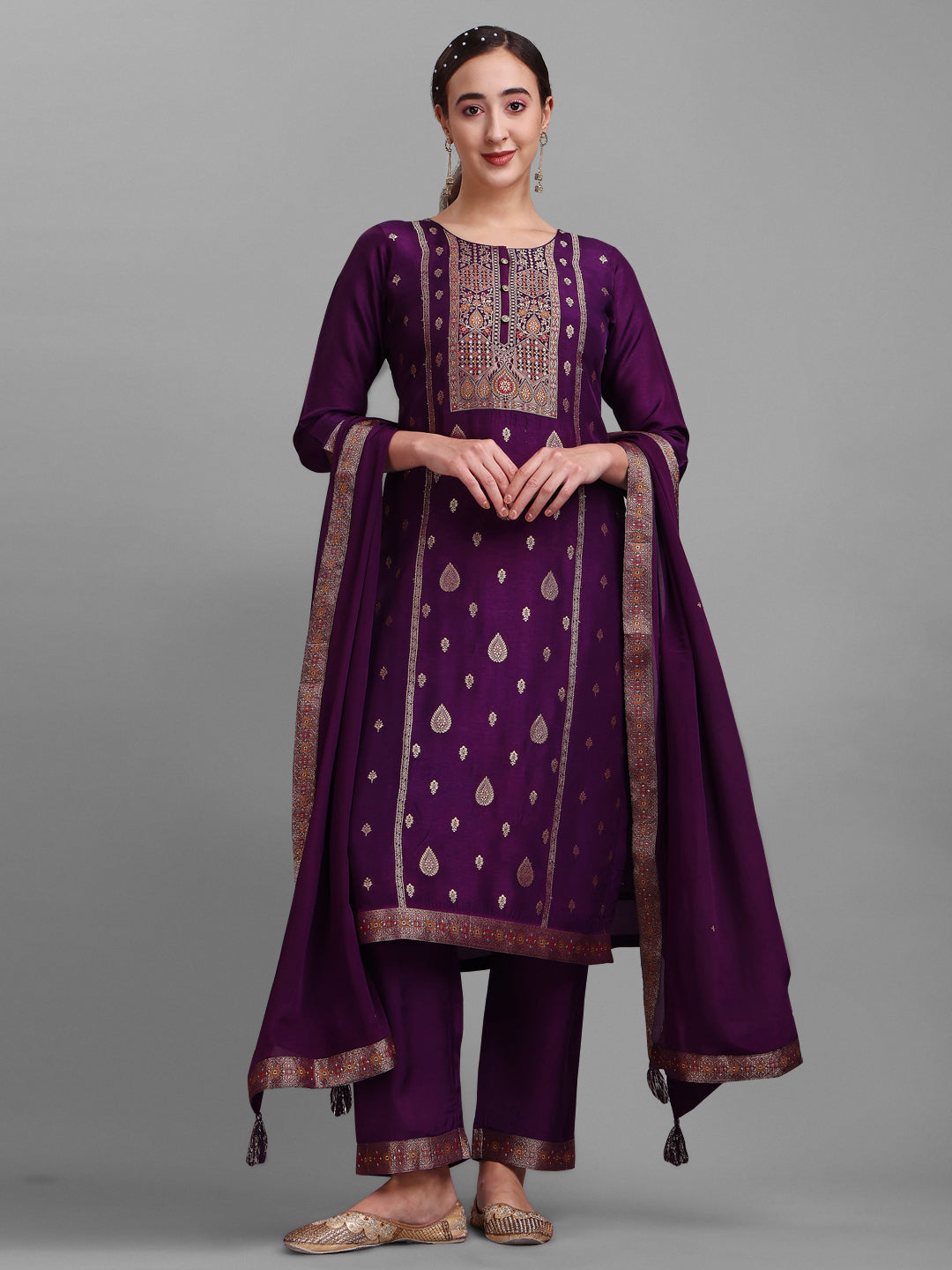 Purple Jacquard Silk Kurta Suit Set Product vendor