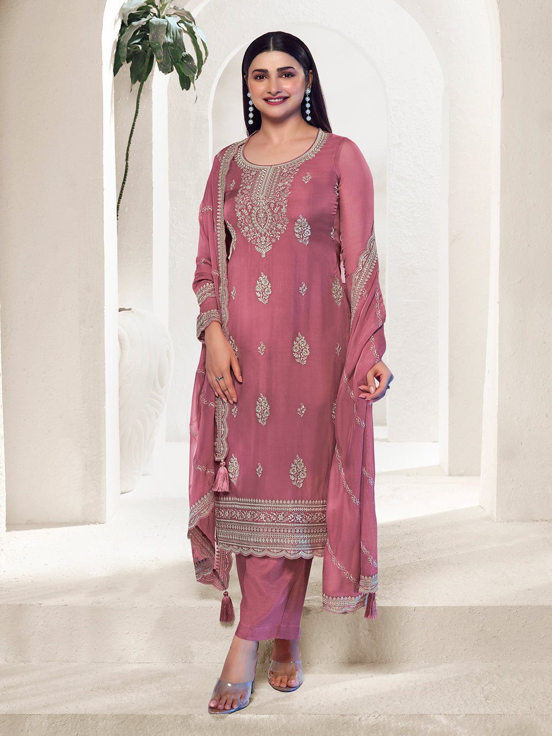 Pink Lucknowi Thread & Sequins Embroidery Kurta Suit Set Product vendor