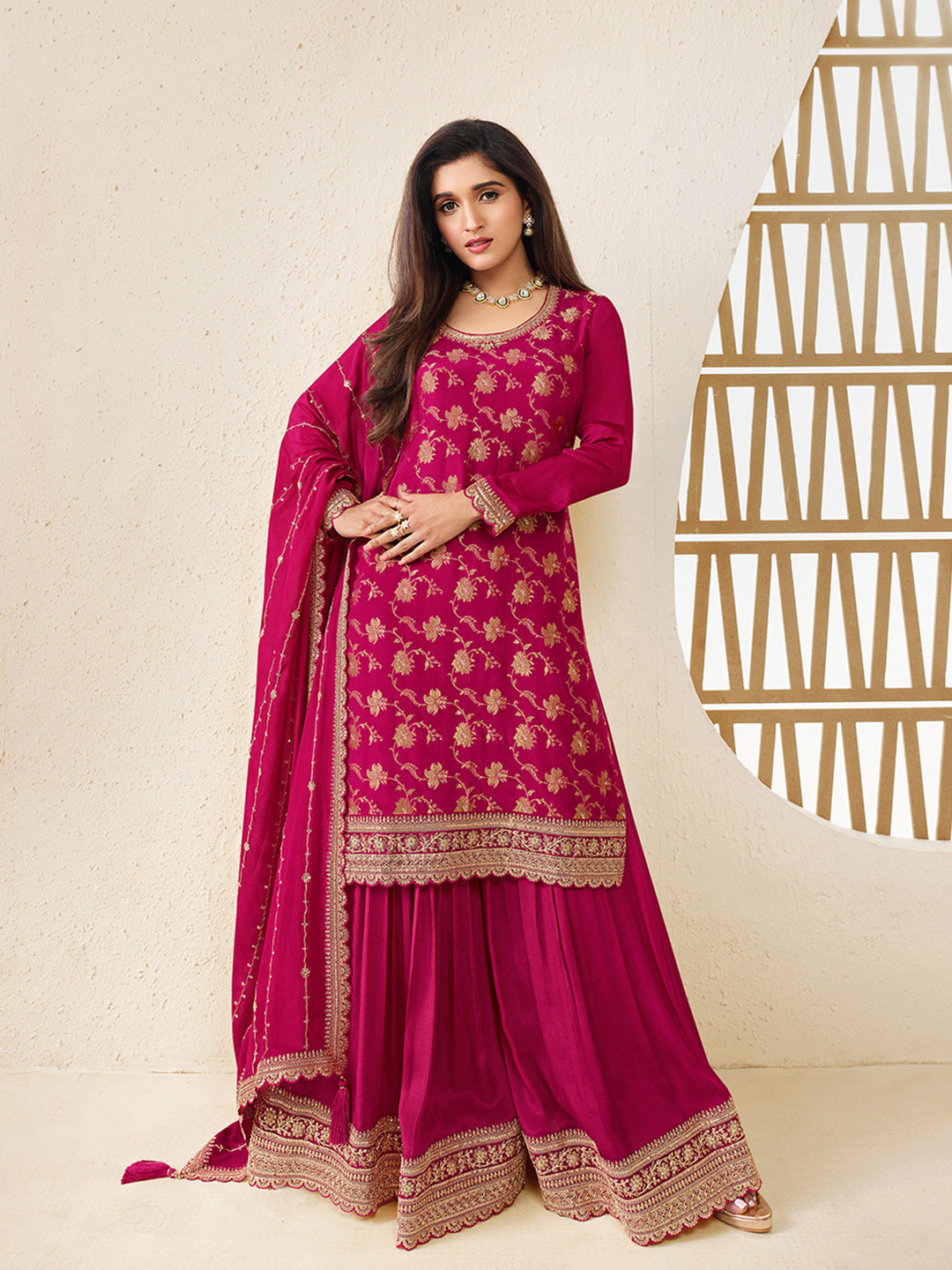 Magenta Jacquard with Embroidery Sharara Suit Set Product vendor