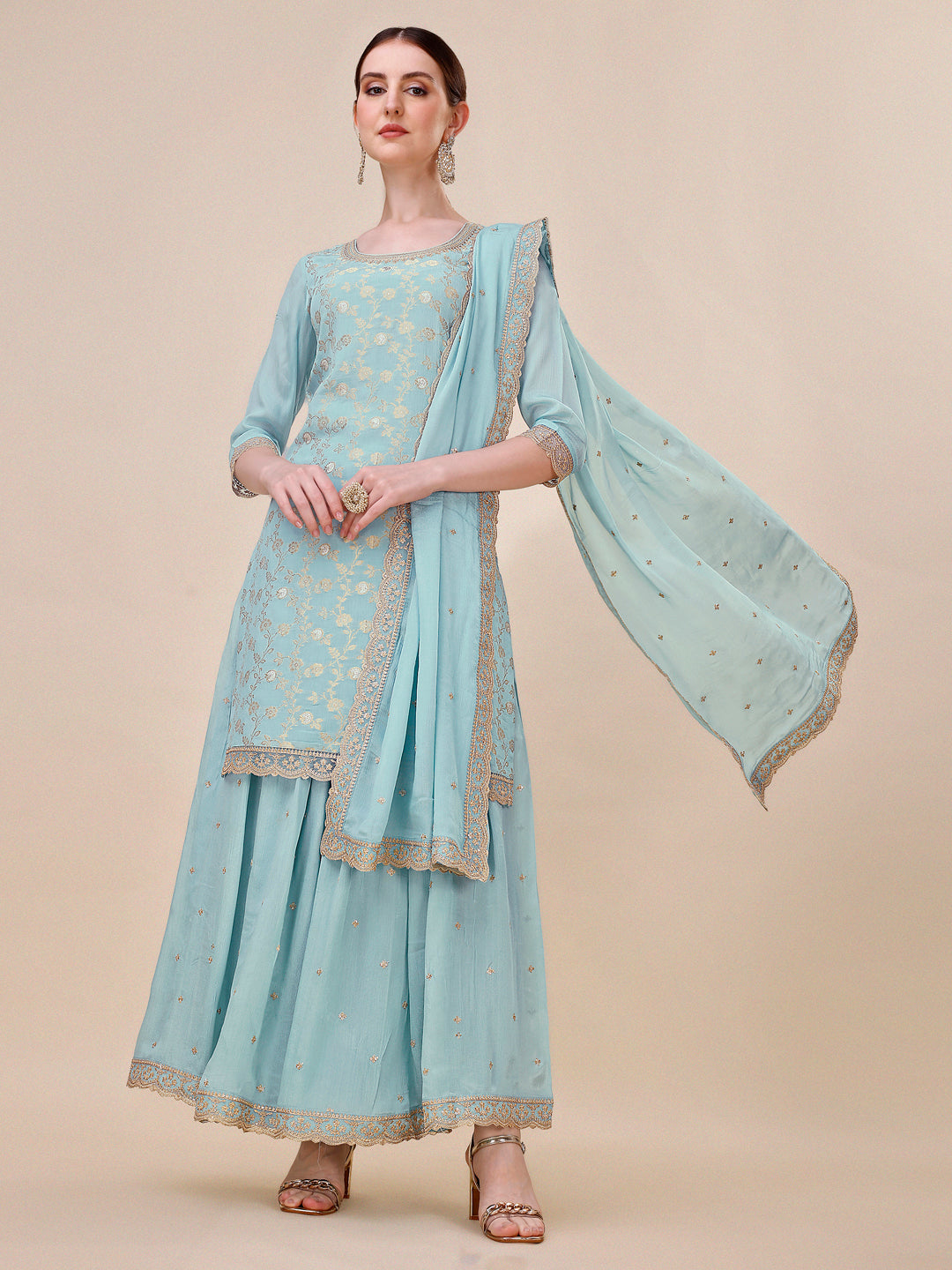 Turquoise Blue Sharara Suit Set Product vendor