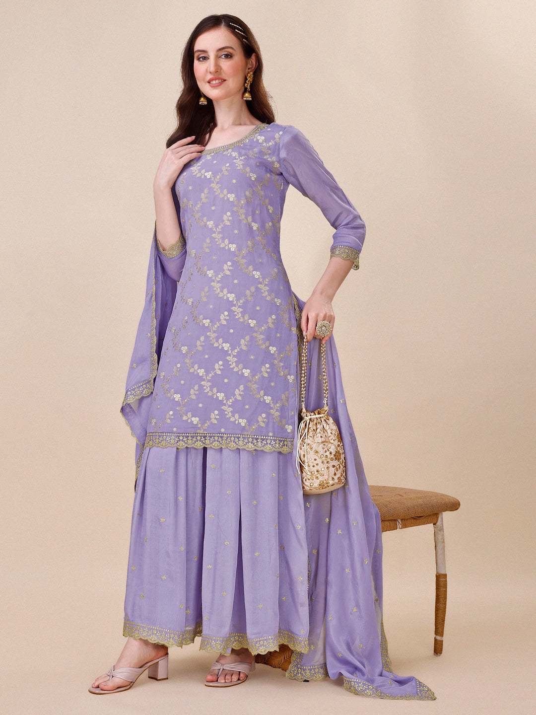 Purple Jacquard Sharara Suit Set Product vendor