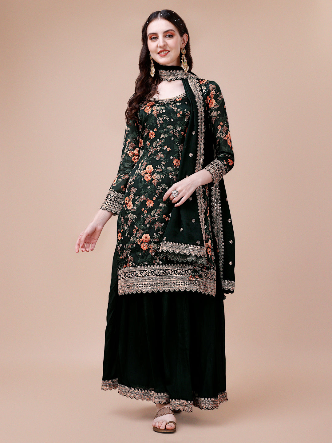Green Printed with Embroidered Sharara Suit Set Product vendor