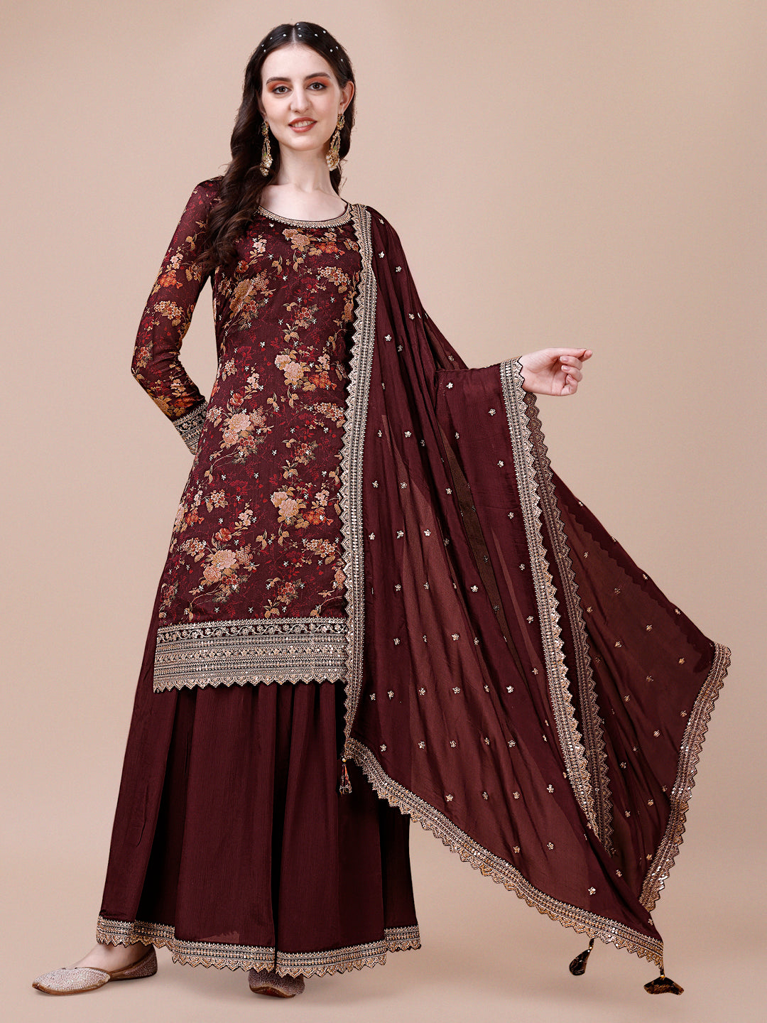 Maroon Printed with Embroidered Sharara Suit Set Product vendor