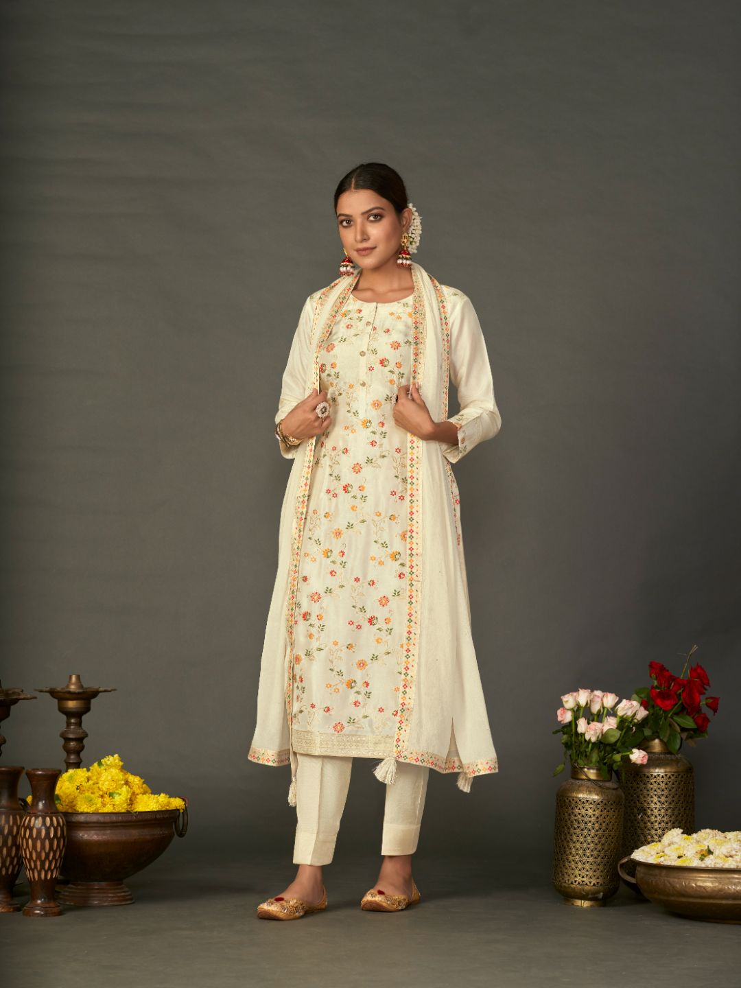 Cream Meena Jacquard Kurta Suit Set Product vendor